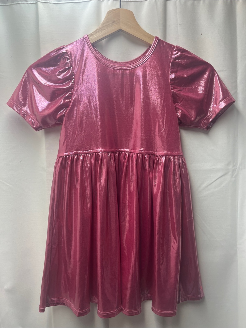 Pink Chicken Metallic Pink Shimmer Lame Steph Dress- Size 7Y - Picture 2 of 5